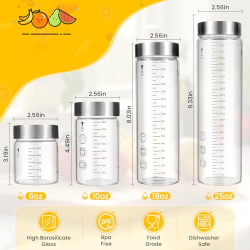 WXCWYQR 6 Oz Glass Juice Bottles with Stainless Steel Lids - Pack of 2