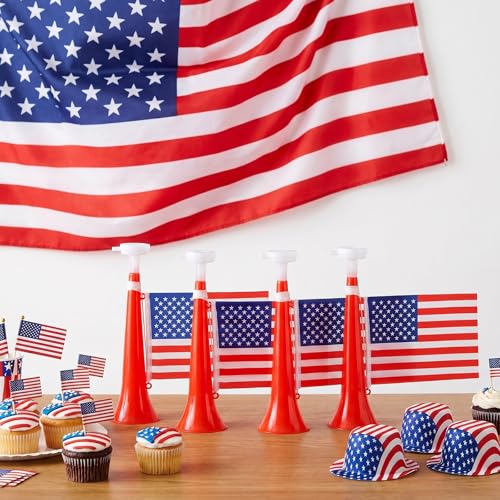 11 Inch Cheering Stadium Horns with American Flags - 4 Pack
