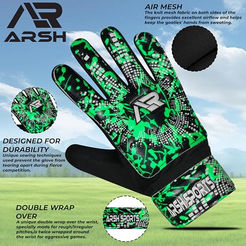 Soccer Goalie Gloves for Kids - Size 6 with Double Wrist Protection - Green