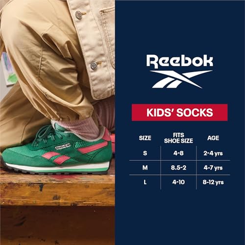 Reebok Girls Quarter Socks 6 Pack - Moisture-Wicking Athletic Socks, Large Pink Multi