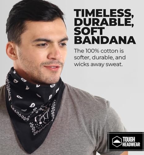 Large Bandana Headband - Cotton Cowboy Scarf & Durag Pack - Black