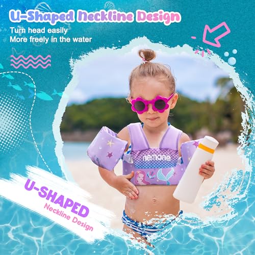 NEMONE 22-70 lb Toddler Swim Vest with Detachable Arm Water Wings - Purple Mermaid