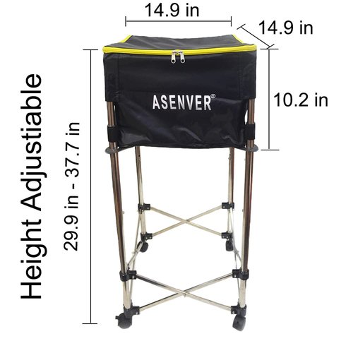 ASENVER Tennis Ball Cart Removable Pickleballs Hopper with Wheels Basket Hold Up to 160 Balls for Tennis Ball (Black)