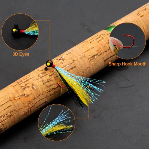 Fishing Jigs Kit - 10pcs Bucktail Jigs with Marabou Feathers