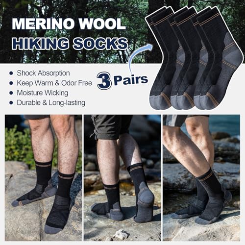 BISOUSOX Large 3-Pair Women's Merino Wool Crew Socks for Hiking & Work