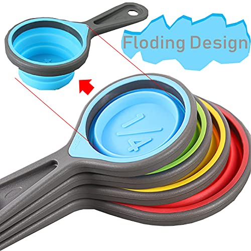 Collapsible Silicone Measuring Cups & Spoons Set - Red, 8 Pieces