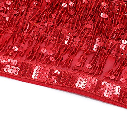 Sequin Hip Skirt with Fringe Tassels - Medium B-Red