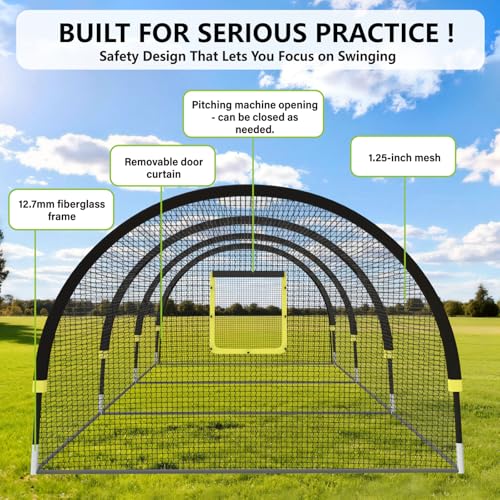 30ft Portable Backyard Batting Cage with Pitching Machine Hole