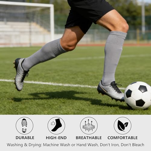 Large Grey Unisex Soccer Socks - Knee High Sports Team Football Socks 2 Pairs