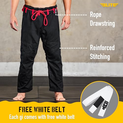 BJJ GI for Men - IBJJF Kimono with Preshrunk Fabric & Belt - Premium Black