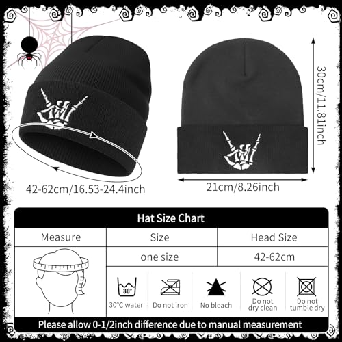 2 Pack Winter Beanies - Skull & Finger Bone Hats - Black