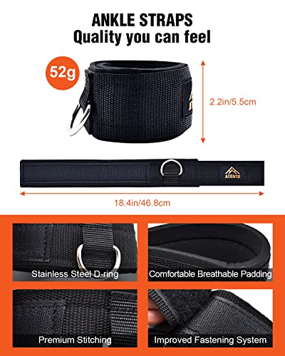 Black Adjustable Padded Ankle Straps for Cable Machine & Workout - ATENTO