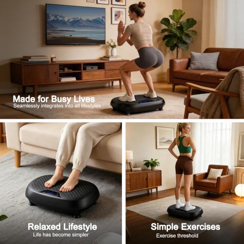 Leercan Black Vibration Plate Exercise Machine for Lymphatic Drainage, 330lbs