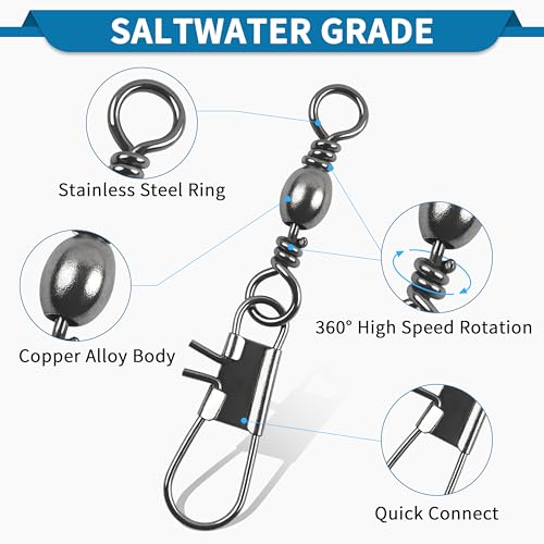 Fishing Barrel Snap Swivels - 50pcs Black #10 (30LB) Stainless Steel