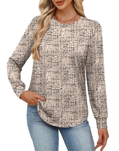 Womens Long Sleeve Crewneck Tunic Top - Print 18, Large