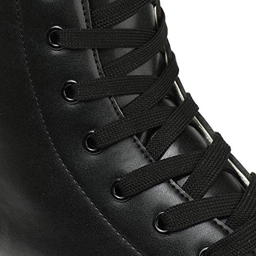 High Top PU Leather Roller Skates - Black Flash Wheel, Size 37