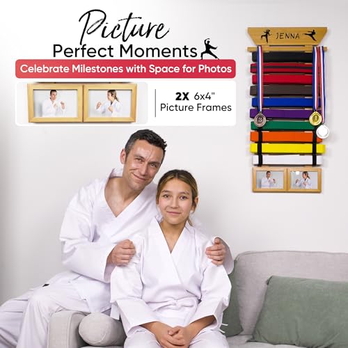 Bamboo Karate Belt Display Rack for 10 Belts with Custom Stickers & Hanging Kit - Optimus Depot