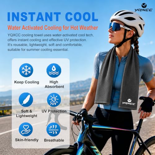 Cooling Towels 4 Pack - Instant Cool Microfiber for Neck & Face - 2 Light Gray & 2 Dark Gray