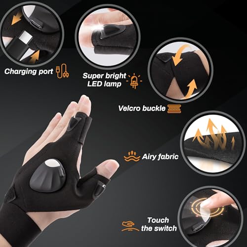 Led Half Finger Glove, Light up Gloves, Christmas Stocking Stuffers for Hunters Men Who Have Everything