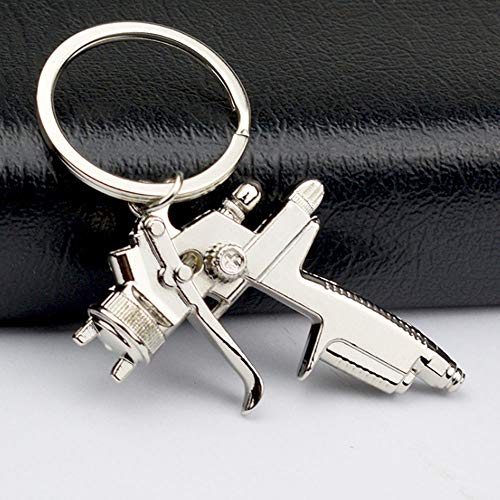 2 Pack Silver Metal Spray Gun Keychains for Shooting Games & Accessories
