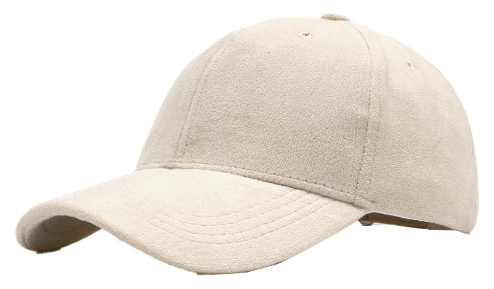 Women Men Vintage Faux Suede Baseball Cap Classic Suede Leather Adjustable Plain Hat Fall Winter Beige
