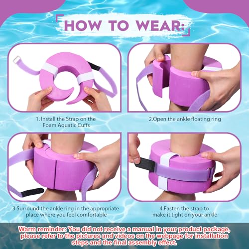 Foam Swim Aquatic Cuffs - 2 Pcs Water Aerobics Fitness Set - Purple