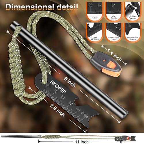 Ferro Rod Fire Starter Kit with 6-in-1 Scraper & Paracord