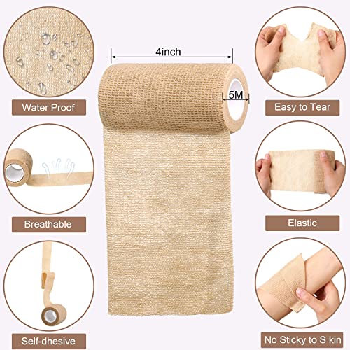 Treela 36 Pcs Self-Adherent Bandage Wrap 4 Inch x 5 Yard Nude - Breathable Elastic Tape for First Aid, Sports, Pet Care