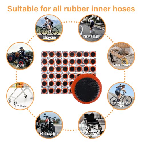 96 Pcs Bicycle Tire Patches - Round & Square Rubber Repair Kit