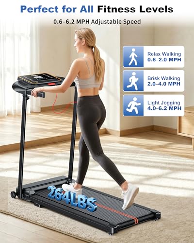 Foldable Under Desk Treadmill with Handlebar - 0.6-6.2 MPH Portable Walking Pad