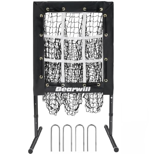 Bearwill 9-Hole Pitching Net with 18x22 Strike Zone — 39/42/45in Adjustable, Easy Setup