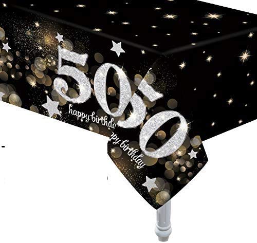 50th Birthday Tablecloths - Black & Gold, 4 Pack, 54" x 108"