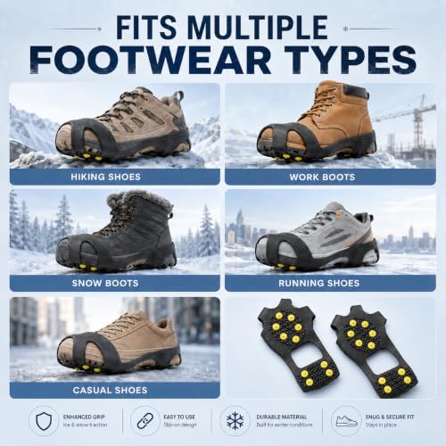 Ice Cleats for Shoes and Boots – Large Black Traction Grippers