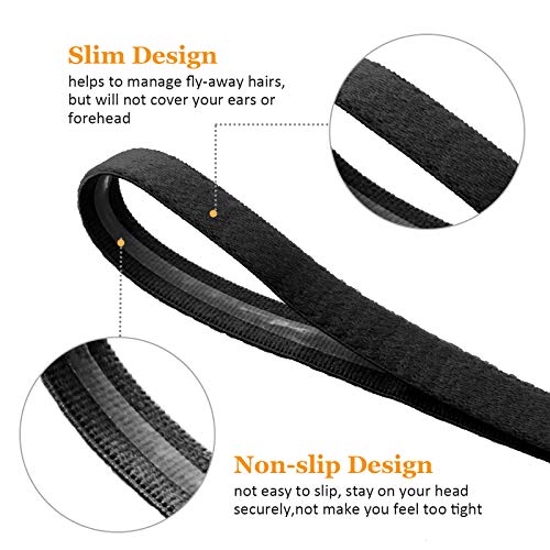12 Pcs Non-Slip Elastic Headbands for Sports - Black