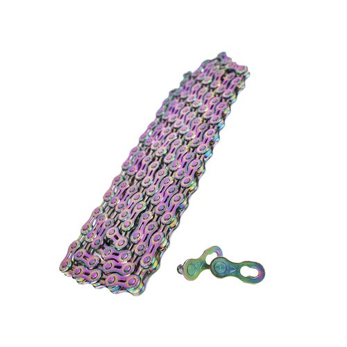 VG SPORTS 6/7/8/9/10/11 Speed Bike Chains, Half Hollow/Full Hollow Lightweight Bicycle Chains for Road Bike/MTB/BMX, Rainbow 116 Links with Missing Link