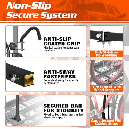Hitch Cargo Carrier & Bike Rack Set - 500 lb Capacity, 14" High Side Rails