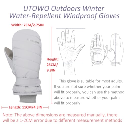 Winter Ski Mittens - Waterproof Windproof Snow Gloves - Light Gray
