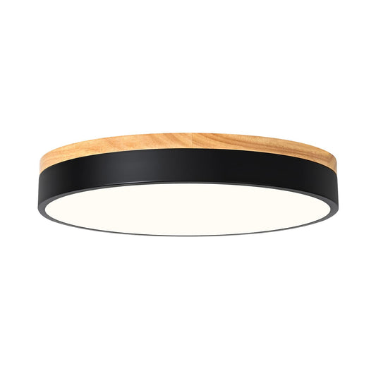 ZUYURT Wood LED Ceiling Light, Modern Black Flush Mount Ceiling Light, Minimalist Close to Ceiling Light Fixture for Bedroom, Hallway, Kitchen, Laundry Room, 11.81in
