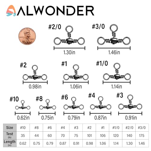 3 Way Swivels Fishing Tackle - 50-Pack 35-175LB Stainless Steel