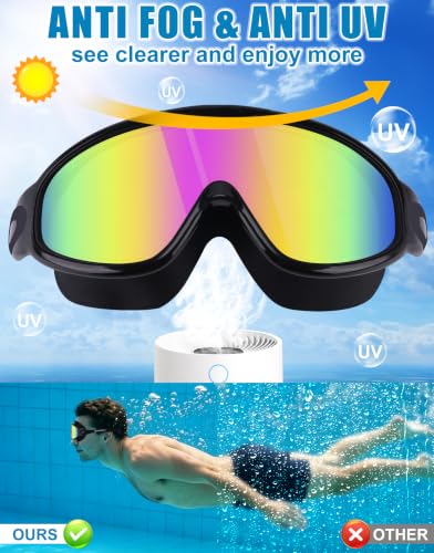 WIN.MAX Large Adult Swim Goggles - All Black Gold Pink Anti-Fog UV Protection