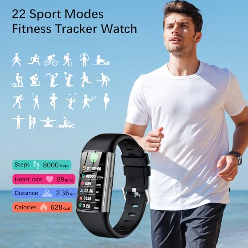 FKGZJF Black Waterproof Fitness Smart Watch with Heart Rate & Blood Oxygen Monitoring
