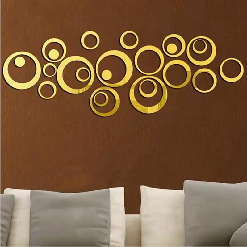 Gold 24 PCS Acrylic Circle Mirror Stickers - 6 Sizes, DIY Wall Decor for Home, Office, Living Room, Bedroom