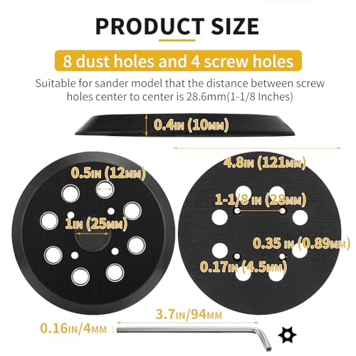 1 Pack 5" 8 Hole Replacement Sander Pad Compatible with Milwaukee 6021-21 6034-21 2648-20 2648-21 Orbital Sander Hook and Loop Replacement Part #51-36-7100 (4 Screw Holes Sander Pads)
