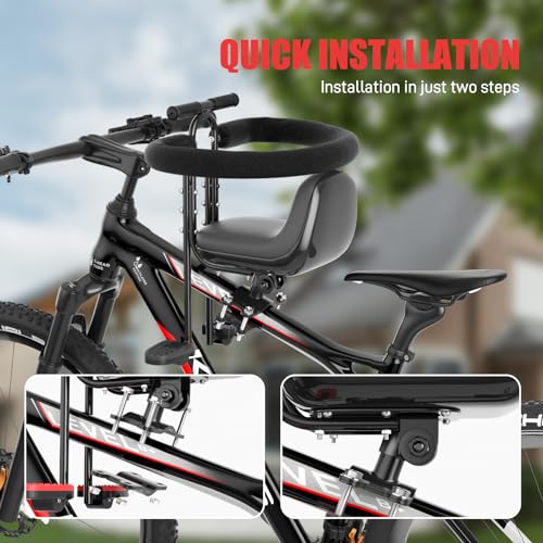 Ousexi Foldable Front-Mounted Kids Bike Seat - Black3 for City & Hybrid Bikes
