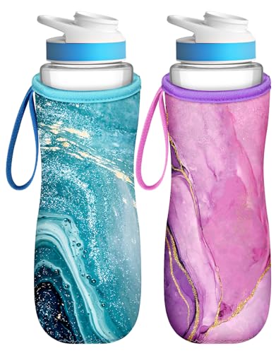 Toykee 32 oz Water Bottle Sleeve for Cirkul with Handle Strap - Blue Purple 2 Pack