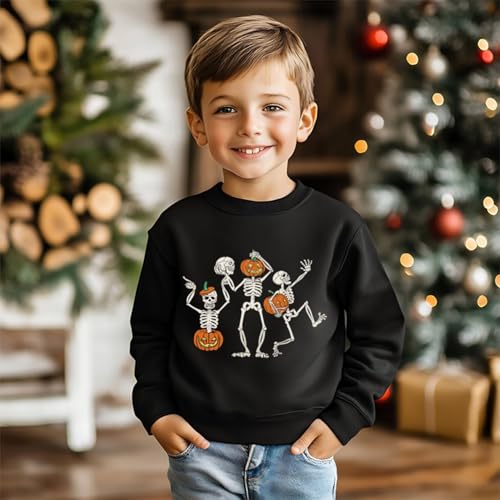 AQYLXLHH 4T Toddler Halloween Pumpkin Ghost Dinosaur Sweatshirt Boys Girls 2-Skeleton Black