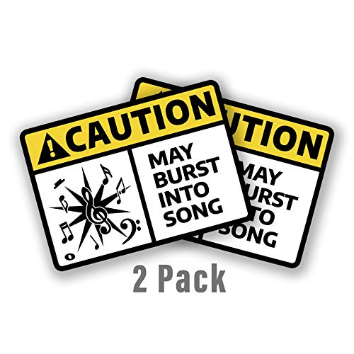 Caution May Burst Into Song Musical Notes Vinyl Decal Sticker - 2-Pack