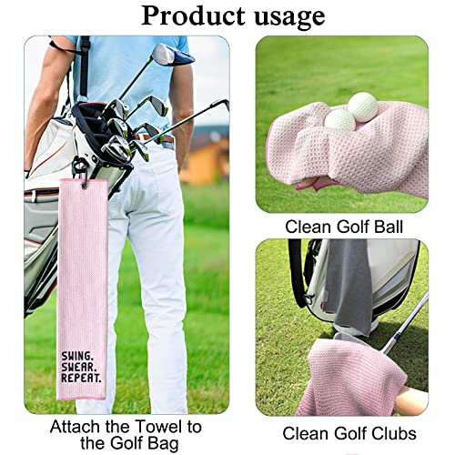 Pink Golf Towel with Carabiner - Microfiber Swing Repeat Tee Accessory