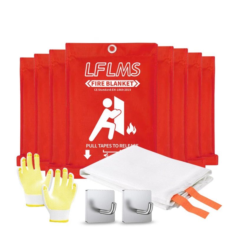 Fire Emergency Blankets - 4 Pack, 40' x 40' Fireproof Fiberglass Blankets for Home, Kitchen, Office, School, Camping, Grill, Car, Warehouse
