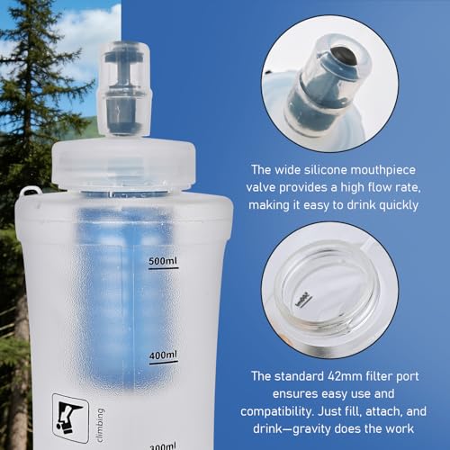 Butie White 1L Collapsible Water Bottle with Filter for Travel Hiking Camping